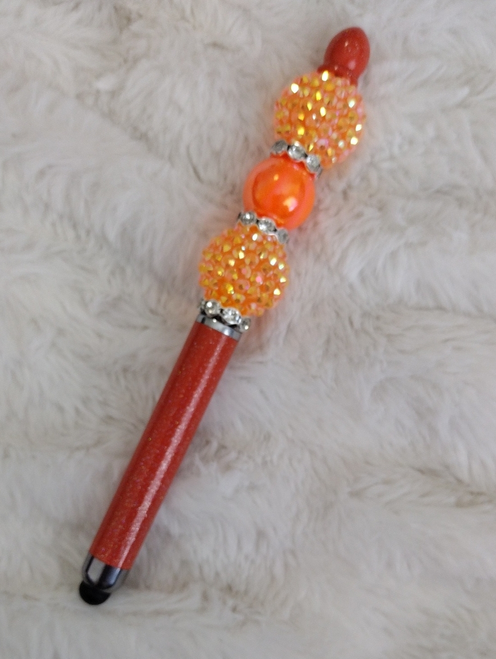 Handcrafted Orange Crystal Beaded Stylus Pen